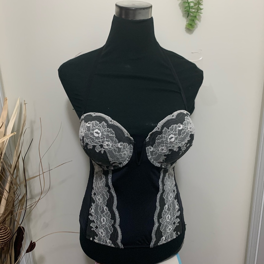 LA Senza Y2K Bustier Lace Corset Push Up Bra  Cups Top Size Large
